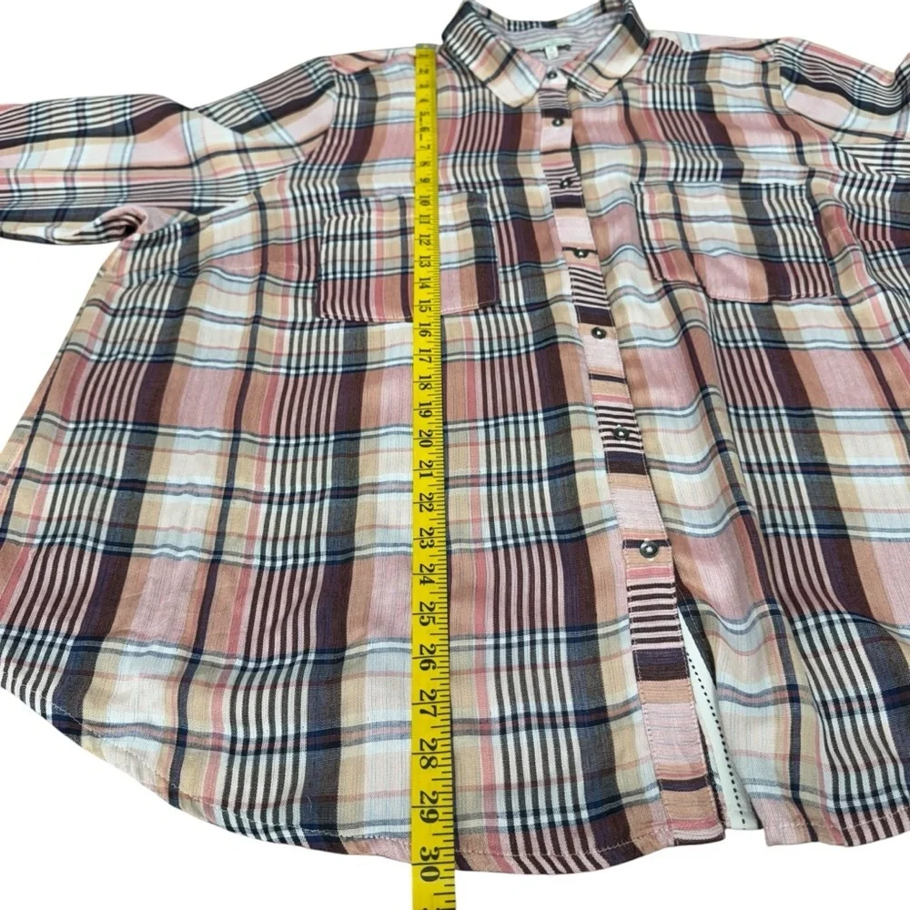Lucky Brand Cloud Plaid Button Up Shirt Boyfriend Women's 3X Pink Double Fabric - Picture 10 of 13